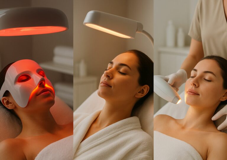 Image représentant 3 femmes dans 3 lieux différents comparant 3 technologies de luminothérapie différentes