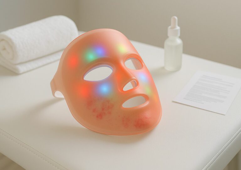 Image d'un masque LED avec plusieurs couleurs et plusieurs effets différents.